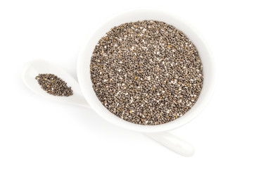 Pile of chia seeds on a white background clipping path