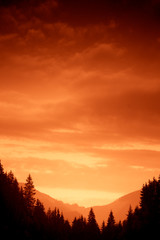Fototapeta na wymiar A beautiful colorful sunset in Tatra mountains. Decorative look