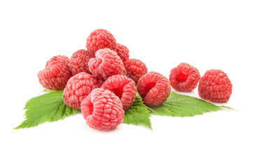 raspberry with leaf isolated on a white background with clipping path