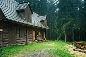 Fototapeta na wymiar A beautiful mountain landscape in Tatry, Slovakia with a house