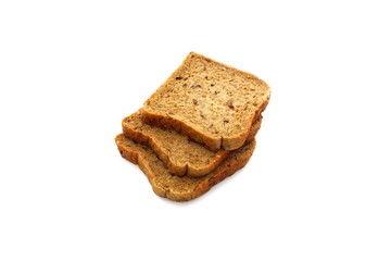 Drei Vollkorntoastscheiben auf einem weißen hintergrund