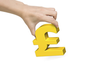 Fototapeta premium Woman hand holding golden pound symbol