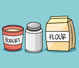 breakfast ingredients character kawaii style vector illustration design