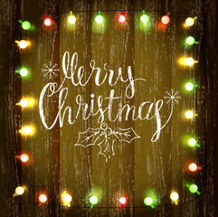 Wooden background with Christmas  garland