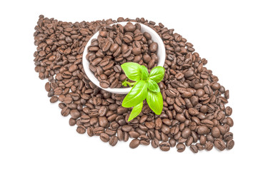 Brown coffee beans on a white background. Clipping path