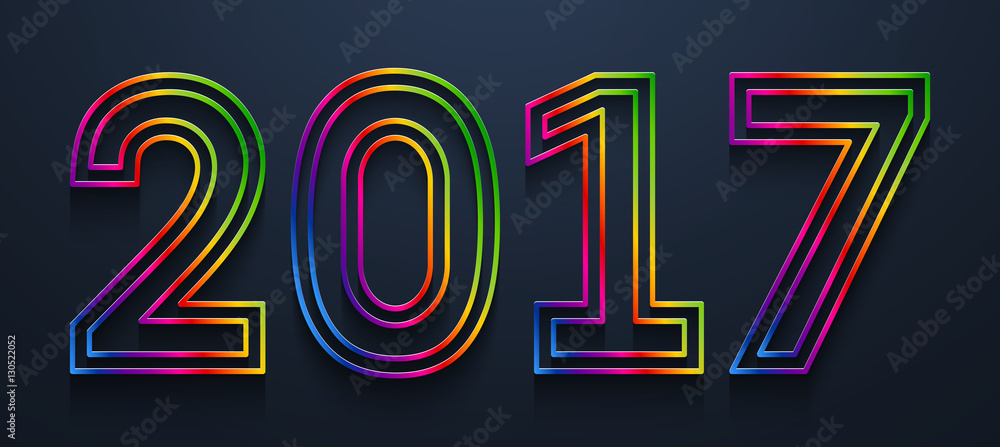 Poster 2017 - colorful numbers out of multicolor outlines - vector illustration