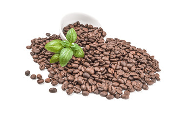 Pile of roasted coffee beans isolated on a white background cutout