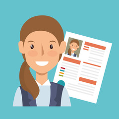 businesswoman character avatar with cv icon vector illustration design