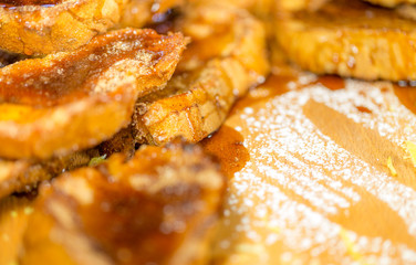 Rabanadas, a typical Christmas dessert from Portugal, horizontal view details