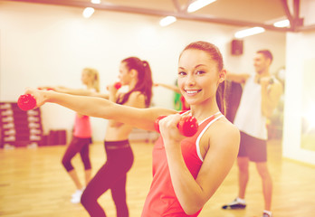 Fototapeta premium group of people working out with dumbbells