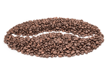 Pile of roasted coffee beans isolated on a white background cutout