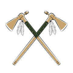 Battle ax tomahawk throwing. The famous weapons ethnic American Indians. Native Americans. Color, two crossing. For logos and designs. Vector.