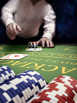 poker player at blackjack casino table