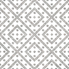 Geometric seamless pattern of silvery diagonal lines and circle, abstract silver background of stripes and points, hand painted vector for invitation, card, wedding, web, paper, wrapping, party