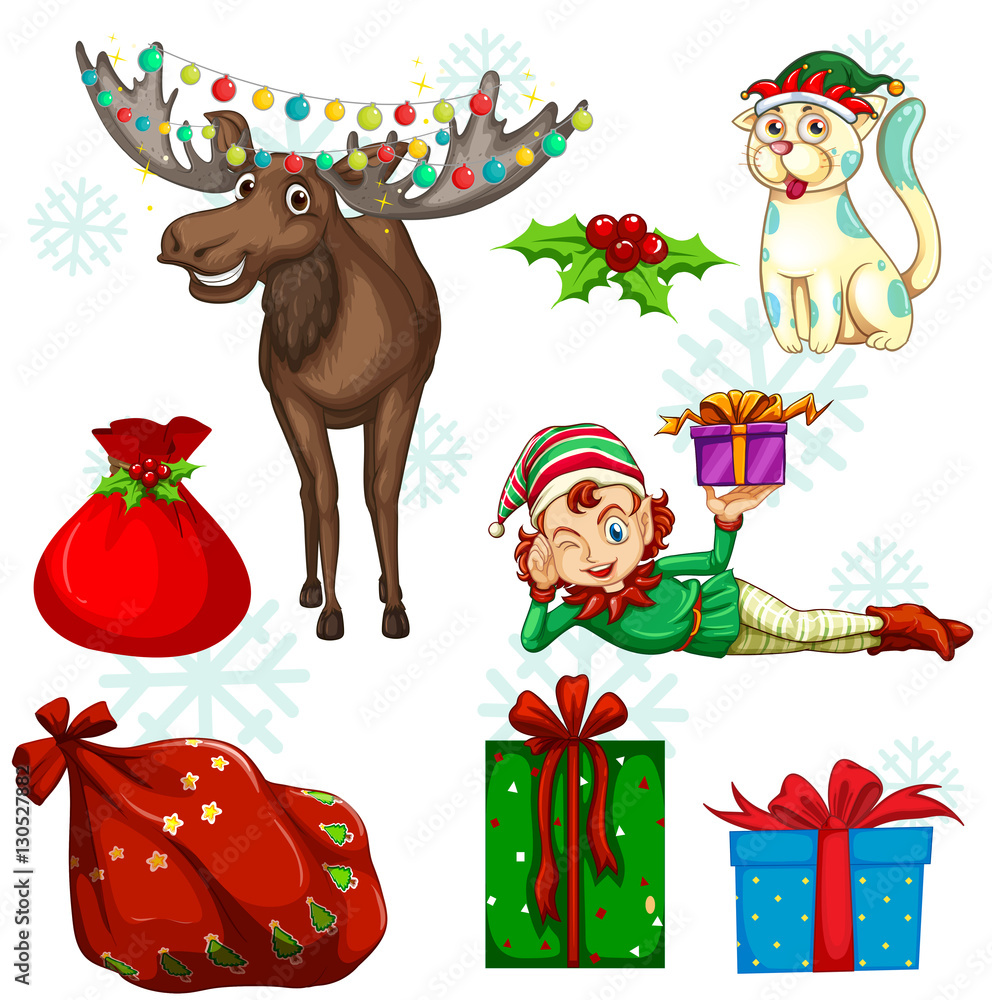 Poster christmas set with reindeer and presents