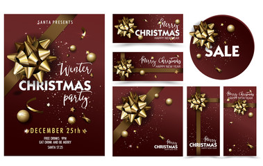 Holiday Merry Christmas party layout poster template set.