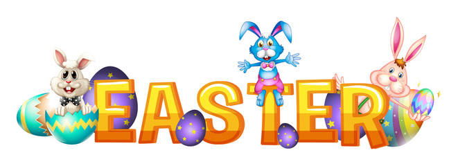 Font design for word easter with bunnies and eggs