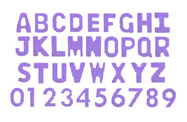 Letters and numerals english alphabet. Color purple