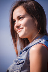 Fototapeta premium portrait of the charming girl in the fresh air, sun