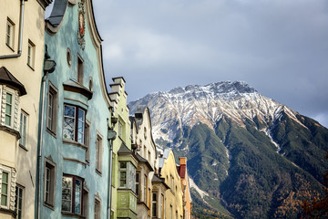 Beautiful cityscape. Innsbruck, Austria. Popular holiday destina - obrazy, fototapety, plakaty