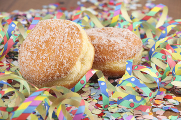 Confetti, donuts and streamers, carnival, party, background