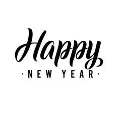 Happy New Year Calligraphy. Greeting Card Black Typography on White Background. Vector Illustration Hand Drawn Lettering