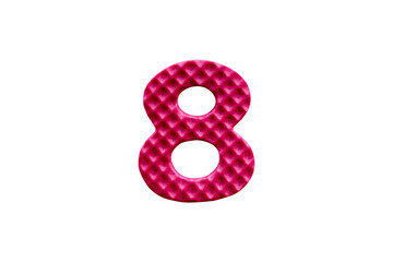 pink number 8 made from EVA foam on white background