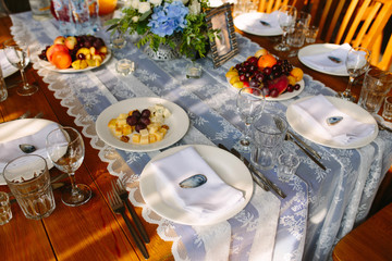 Table setting. Lace tablecloth