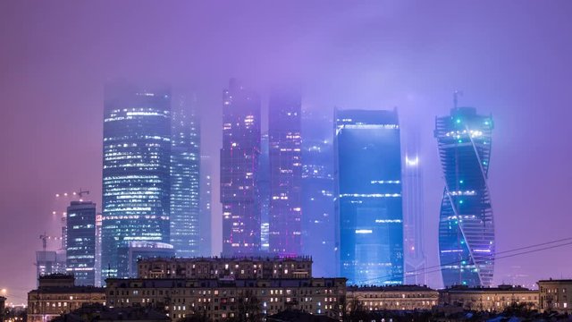 Moscow City at Night (timelapse)