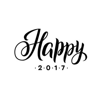 Happy New Year 2017 Calligraphy. Greeting Card Black Typography on White Background. Vector Illustration Hand Drawn Lettering