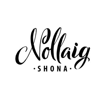 Merry Christmas Calligraphy Template in Irish. Greeting Card Black Typography on White Background. Vector Illustration Hand Drawn Lettering