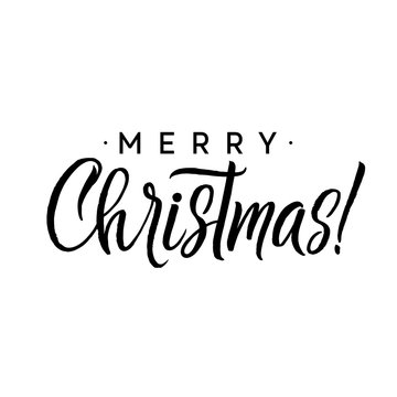Merry Christmas Calligraphy Template. Greeting Card Black Typography on White Background. Vector Illustration Hand Drawn Lettering