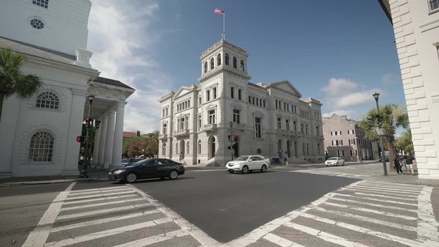 Four Corners, Street sceene, US Marshal Service and Postal museum,  Down Town Chalreston, Broad Street, Charleston, South Caronlina, USA, Jul 2016
