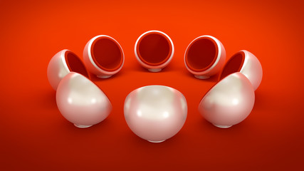 Red office interior with seating