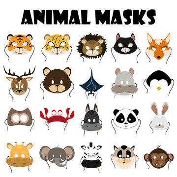 animal mask flat icon set