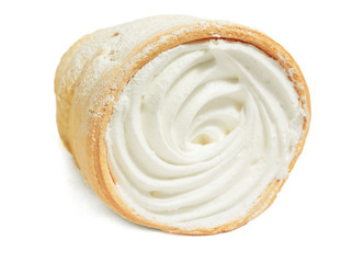 Meringue in waffle cone isolated on white background.