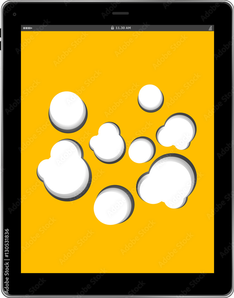 Poster cloud-computing connection on the digital tablet pc. conceptual image. isolated on white