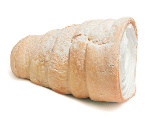 Meringue in waffle cone isolated on white background.