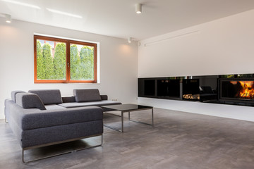 Classy living room with modern fireplace