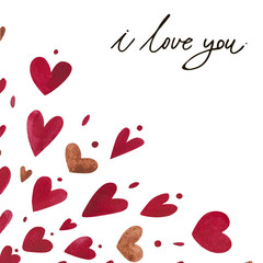Watercolor heart pattern with lettering I love you. Ornament