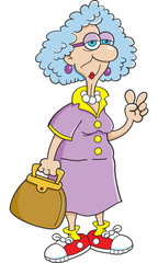 Cartoon illustration of an old lady giving the peace sign.