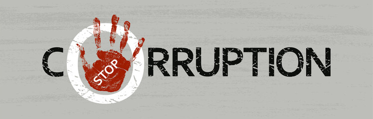 Stop corruption. Vector flat illustration. Stamp with text stop corruption inside.