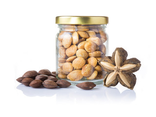 Sacha Inchi roasted seed nuts in clear glass bottle
