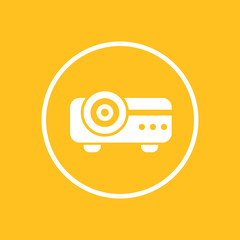 Projector icon in circle, vector illustration