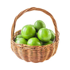 Green lemon in the basket isolated background