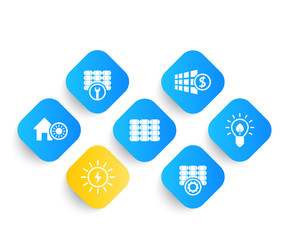 Solar energy, panels, alternative energetics and renewable energy use icons set