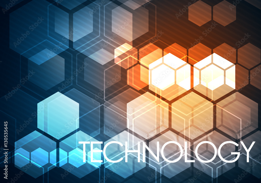 Poster digital conceptual image hexagon background with yellow flare