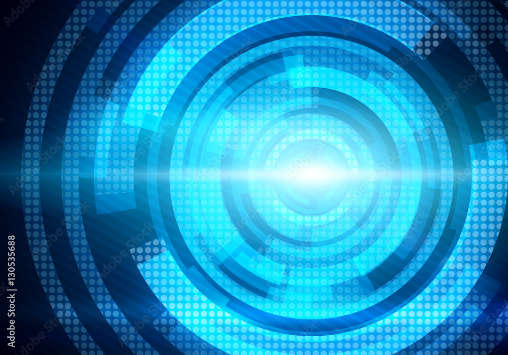Poster digital conceptual image round interface on blue background
