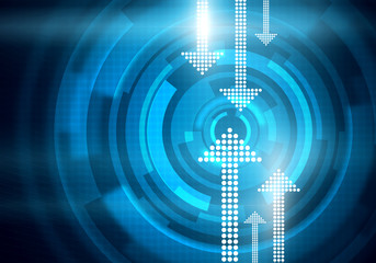 Digital conceptual image of dotted arrows on blue background