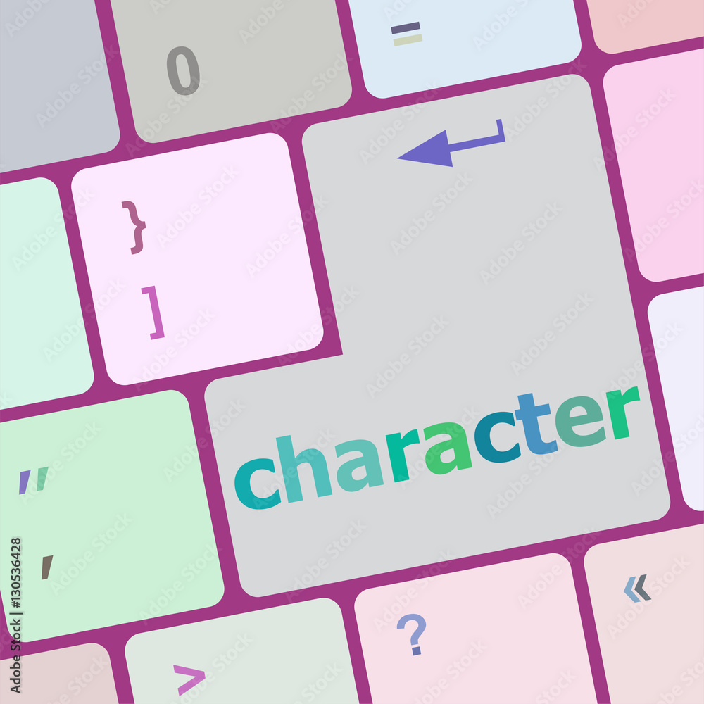 Poster character word on keyboard key, notebook computer button